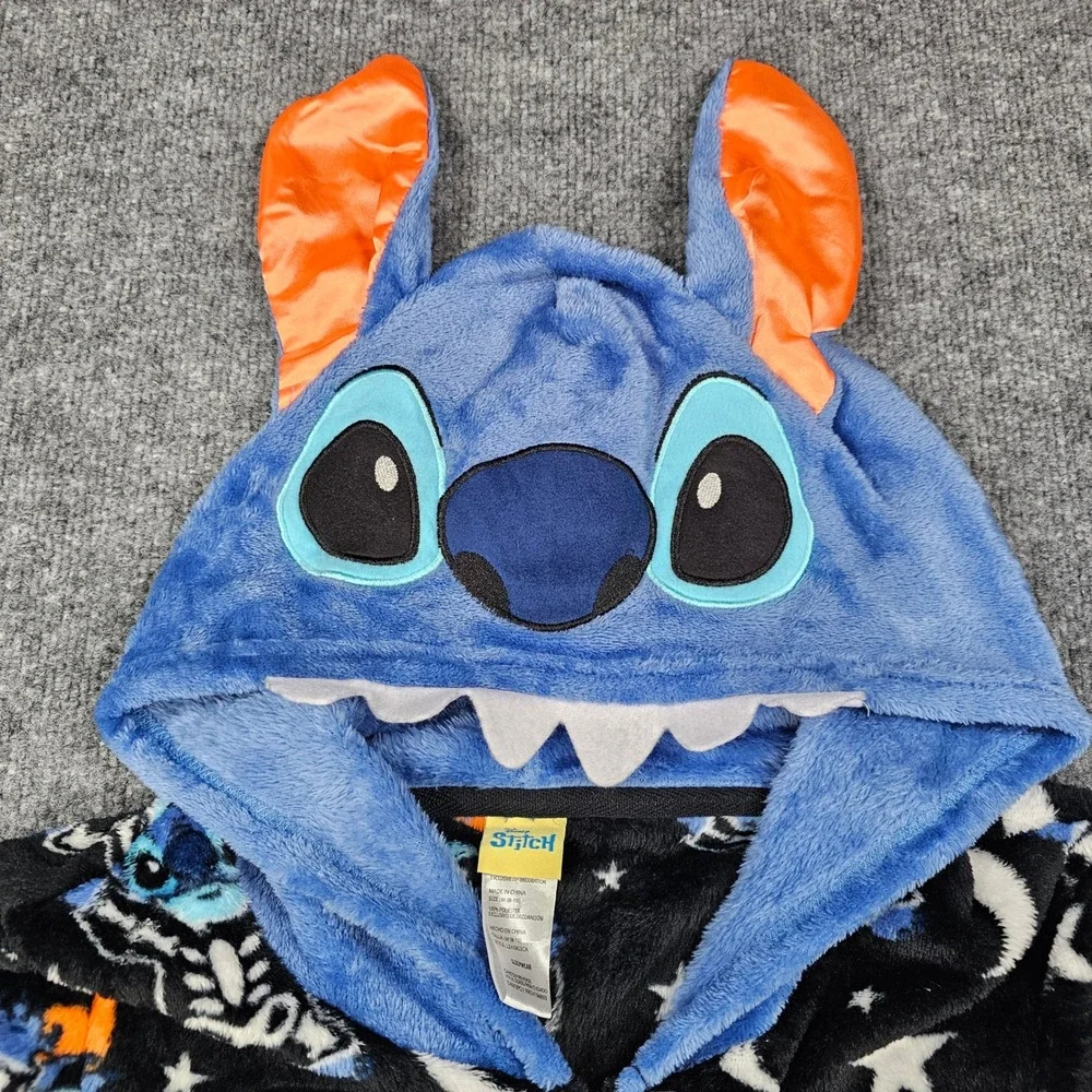 Disney Stitch Halloween Skeleton Union Suit Pajamas M 8-10 Hooded Onesie Costume